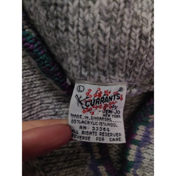 Currants By Jeri-Jo Vintage Gray Wool Blend Shawl Neck Chunky Pullover Sweater L - Picture 7 of 7